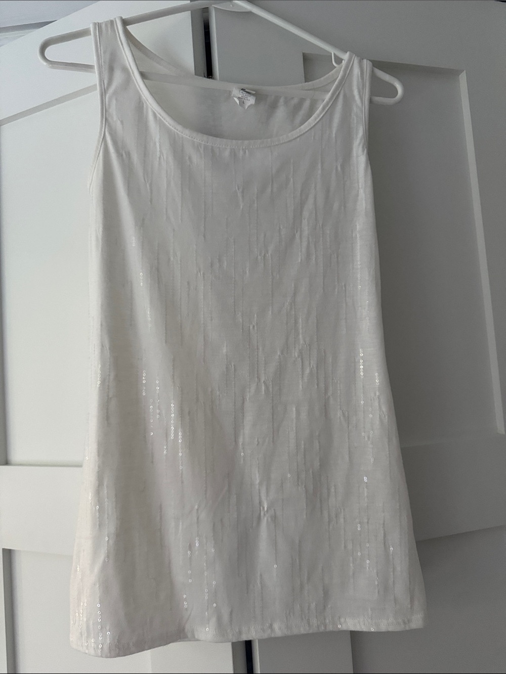 Discreet White Sequin-Stripe Tank Top